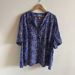 Catherines Womens Plus 4X 30/32W Blouse Button Up Shirt Stretch Hawaiian Floral - Picture 1 of 10
