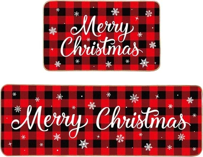 Juego de 2 alfombras de cocina de Navidad alfombrillas de Navidad alegres copos de nieve  Foto 1 de 4
