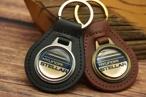RARE VINTAGE HYUNDAI STELLAR CAR GENUINE LEATHER KEY FOB CHAIN RING Automotive - Picture 1 of 6
