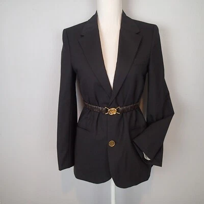 Bottega Veneta Blazer Negro Tono Dorado Botones Chaqueta 36 IT Cinturón Marrón Mezcla Lana Foto 1 de 4