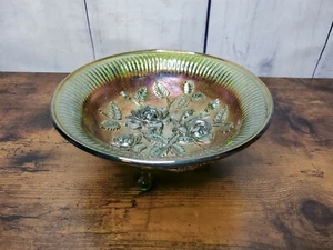Ciotola Imperiale ROSA Verde Oro Carnevale Vetro Piedi 8" Larghezza x 3" Alta - Foto 1 di 12