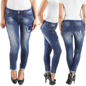 Damen Röhrenjeans Skinny Hüftjeans Slim Fit Hose Stretchjeans Jeans Blau Hüft - Bild 1 von 5