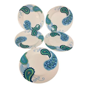Royal Norfolk 5er Set blau grün Paisley Speiseteller Boho bunt eklektisch - Bild 1 von 3