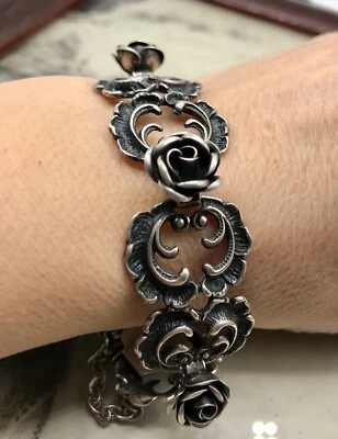 Antik Alt Edel DAMEN Armband Durchbruchmuster Silber SUPER TeKa Pforzheim Rosen - Bild 1 von 4