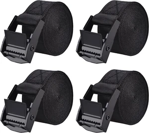 Tie down Straps Lashing Straps Nylon Webbing Straps Heavy Duty Belt Black 4 Pcs - Picture 1 of 12