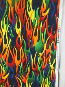 "HEAD GEAR" Fabri-Quilt Fire FLAMES Cotton Fabric BLACK MULTI SBTY X43" - Picture 1 of 6