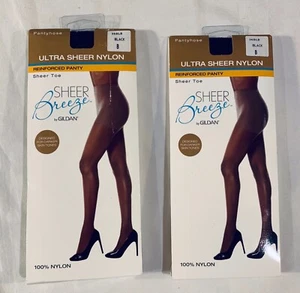 Sheer Breeze Pantyhose Ultra Sheer Nylon Black Lot 2 Size B Darker Skin Tone. D3 - Picture 1 of 2