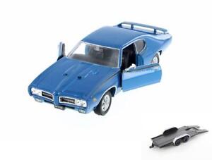 DIECAST CAR W/TRAILER 1969 PONTIAC GTO BLUE WELLY 22501WBU 1/24 DIECAST CAR