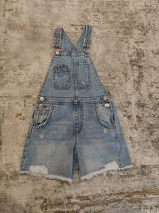 Zara New Girls Denim Collection Jeans Overall Shorts Girls Size 7 - Picture 1 of 5