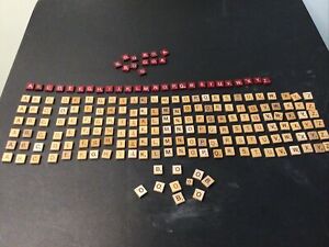 204 Scrabble Tile  Pieces 7 Complete Alphabet Rows And Miscellaneous Pieces