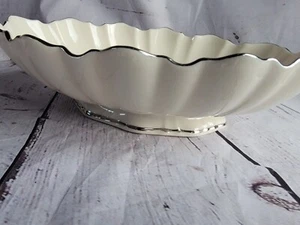 Lenox Oval Fluted Centerpiece Bowl Symphony Ivory Color Silver Trim USA 10.75 In - Picture 1 of 6