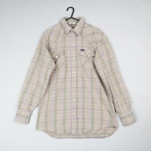 Vintage Key Flannel Shirt Mens Medium Green Check Heavyweight Pearl Snap B60 - Picture 1 of 10