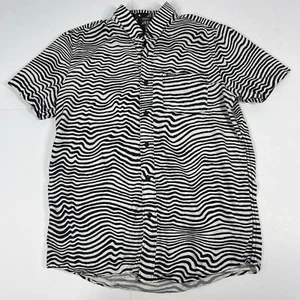 Camisa Volcom Para Hombre Pequeña Negra con Rayas Blancas Abotonada Manga Corta Ajuste Moderno - Imagen 1 de 14