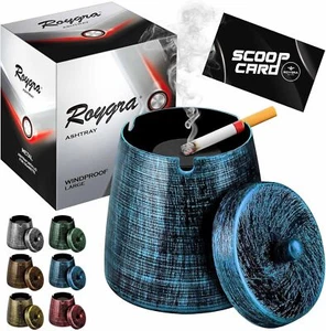Ashtray Lid Windproof Smokeless Odorless Metal Tabletop Balcony Decoration Large - Picture 1 of 6