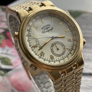 Rotary Watch Mens Vintage 1990s Chronograph Alarm Gold Plated 35mm Case BOXED - Picture 1 of 11