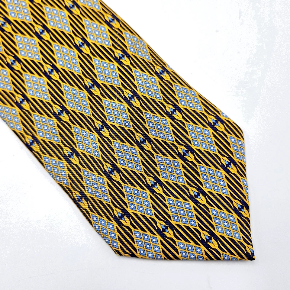 Corbata Battistoni 100 % seda para hombre 3,75" x 59" BAT 1024 amarillo azul geométrica Italia Foto 1 de 4