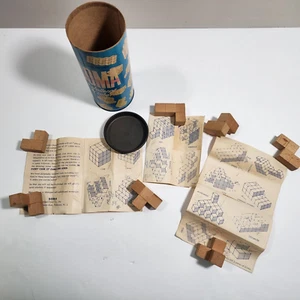 Vintage 1960’s Soma 200 Piet Hein Wood Cube Puzzle Challenge W/ Instructions - Picture 1 of 6