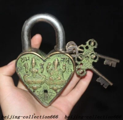 4.8" Tíbet Budismo Templo Bronce Elefante Jambhala Buda Cerradura Llave Traje Foto 1 de 4