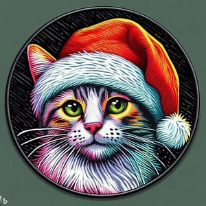 Christmas Cat Patch Printed Embroidered Iron-on Applique Santa Hat Cute Animal - Picture 1 of 11
