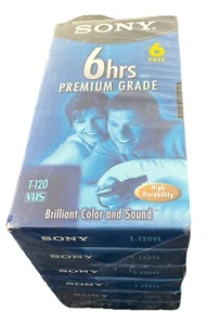 Cintas de video VHS en blanco de grado premium Sony 6 horas T-120VL paquete de 6 ¡Nuevo sellado! - Imagen 1 de 4