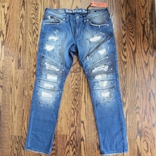 Rock Revival Moto Jezek Jeans Distressed Zippers Men's Size 36 - Actual 39 x 33
