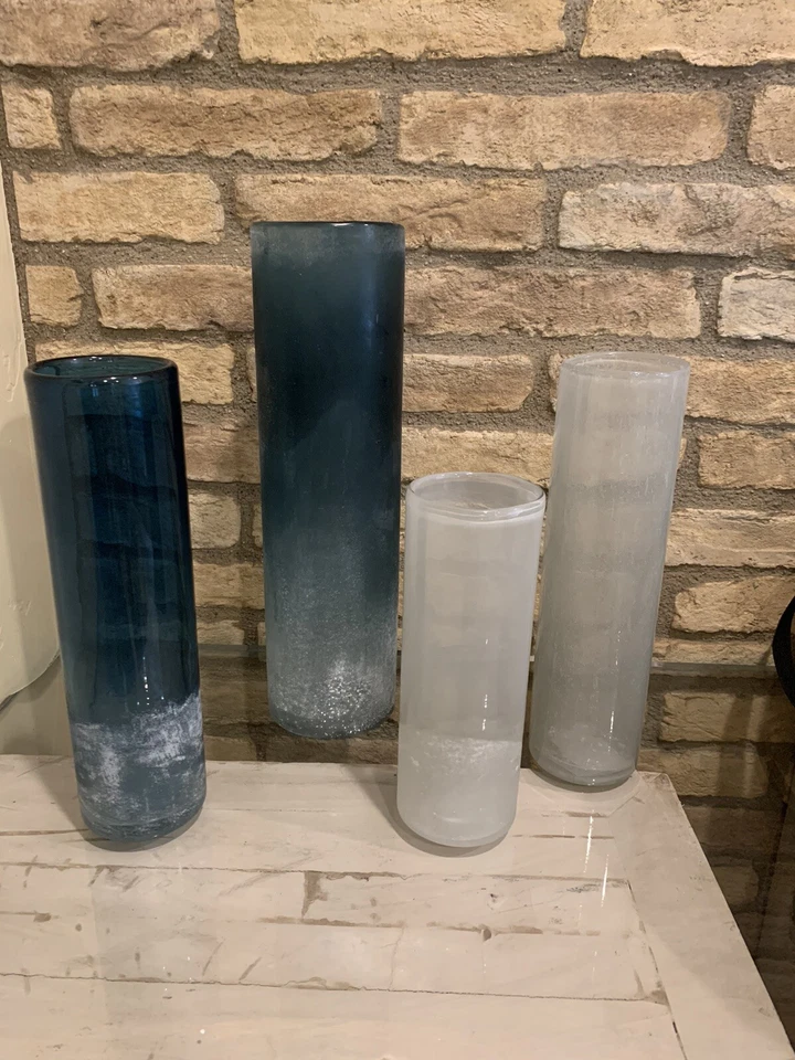 Pottery Barn Formentera Glass Vase 4 Piece Set Blue And White Home Decor - Image 1 of 4