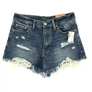 Aeropostale Aero Cheeky Shorts Women's Size 2 Distressed 100% Cotton Denim - Picture 1 of 15