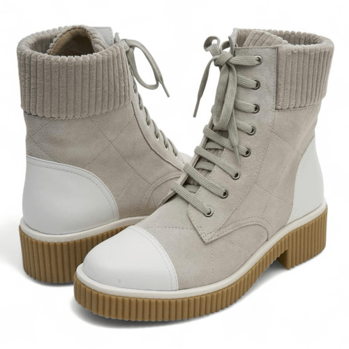 VANS Stivali da combattimento VAN ELI trapuntati scamosciati stringati grigio chiaro bianco taglia 6 5 NUOVI