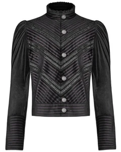 Punk Rave Mens Gothic Steampunk Jacket Shirt Black Brown Striped Velvet Regency - Picture 1 of 11