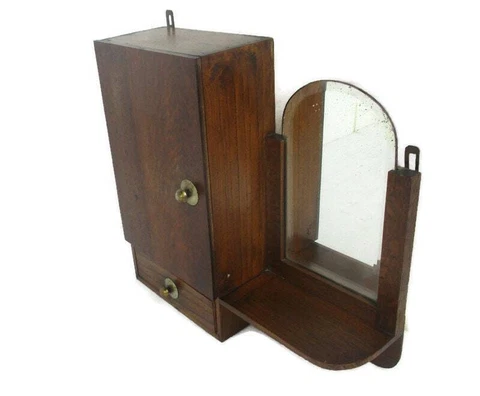 Double Apothecary Bathroom Medicine Kitchen Cabinet Wood Art deco Beveled Glass Cover