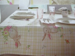 ISAAC MIZRAHI BUNNY ON YELLOW  CHECKERED TABLECLOTH  60 X 120 - NEW with TAGS -  - Picture 1 of 4