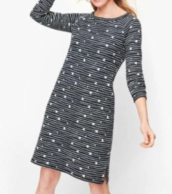 VESTIDO Talbots Plus Azul Marino MANGA LARGA ESTAMPADO MIXTO Con cordones Espalda Algodón 0X se ajusta XL Foto 1 de 3