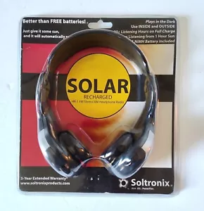 NEW NIP NOS HR-1 SOLTRONIX Solar Powered FM Stereo / AM Radio Headset Headphones - Picture 1 of 6