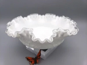 Fenton Spanish Lace Silver Crest Bowl Footed Milk Glass 9" - Picture 1 of 9