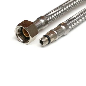 Tubo blindato tubo flessibile rubinetto DN6 M8x1 corto x 3/8" ÜM acqua potabile, 20 cm-2 m - Foto 1 di 1
