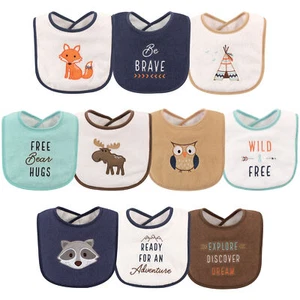 Hudson Baby Cotton Terry Drooler Bibs with Fiber Filling 10pk, Raccoon - Picture 1 of 1