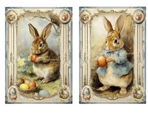 Vintage Easter Rabbits & Eggs A MULTI-SIZE SET Cotton Fabric Quilt Blocks - Picture 1 of 16