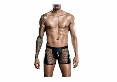 Sexy Hombres Pantalones Cortos de Malla Cuero Ropa Interior Calzoncillos Boxer PVC Lencería Transparente Foto 1 de 4