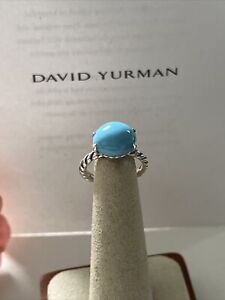 David Yurman 12x10mm Oval Turquoise Silver Stack Ring Size 8