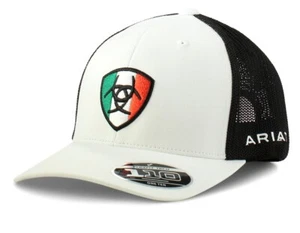 Ariat Western Hat Mens Cap Shield Mexico Flag Colors Mesh Snap White - Picture 1 of 2