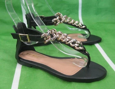 Sandalias de gladiador de moda de mujer de cadena negra/dorada de verano de bambú talla 5,5 Foto 1 de 4