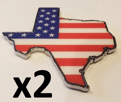 DOS-3.5" BANDERA AMERICANA EN FORMA DE ESTADO DE TEXAS Edición Emblema METAL Camión Pegatina Foto 1 de 4