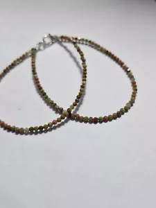 Unakita Jaspe Piedras 2/3MM Cuentas 925 Plata 9" 2 Capa Cuerda Pulseras - Imagen 1 de 9