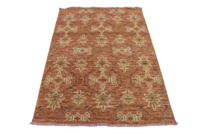 4X6 ft Hand-Knotted Wool Area Rug Rust Floral Style Modern Oriental Decor Carpet - Image 1 of 4