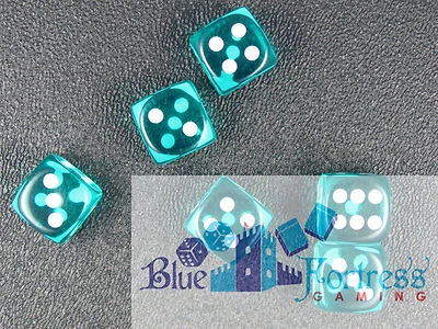 CHESSEX translúcido 12mm CONJUNTO DE 6 DADOS D6 BRANCO-AZULADO MTG WoW POKEMON - Imagem 1 de 2