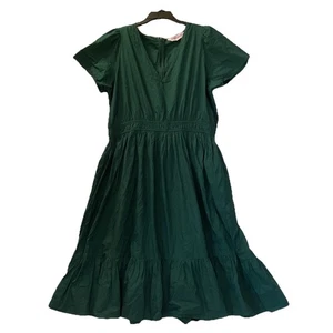 Carla Kiley XL Green Ruffle Smocked Waist Cotton Midi Dress Boho Prairie Style - Picture 1 of 11