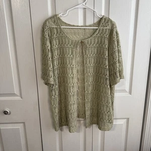 Vintage Pointelle Open Knit Crochet Short Sleeve Lightweight Cardigan Size 24 - Picture 1 of 6