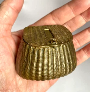 Antique c1880 Novelty Fishing Creel Basket Vesta Case Gilded Brass Match Holder - Picture 1 of 15