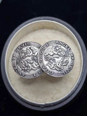 Vintage Wayne Sterling Silver Naughty Angel Devil Cufflinks - Image 1 of 4