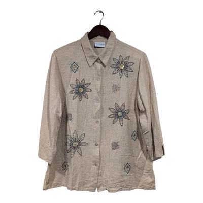 Blusa Alfred Dunner 100% Seda Beige Cuentas Talla 16 Manga 3/4 Top Boho HippieCore Foto 1 de 4